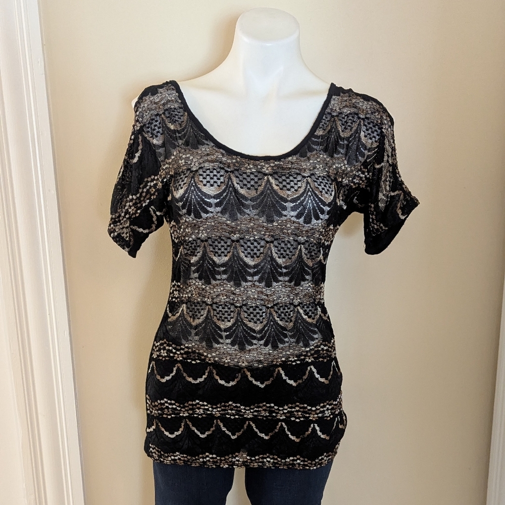 The Deb Shop black and gold sheer lace top size S